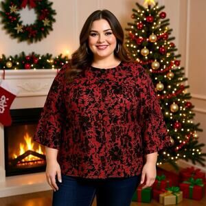 New Vintage Studio 1940 Women 26W Burgundy Black Floral Whimsical Festive Vams